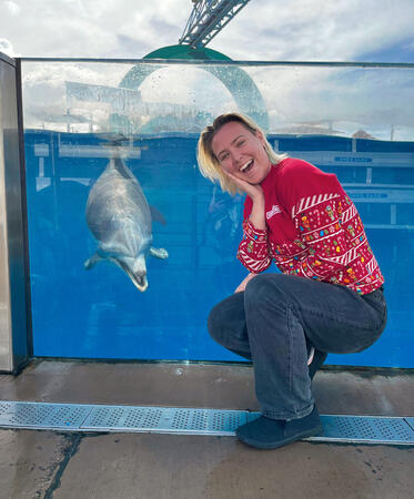 Hayden with "Bullet" the dolphin